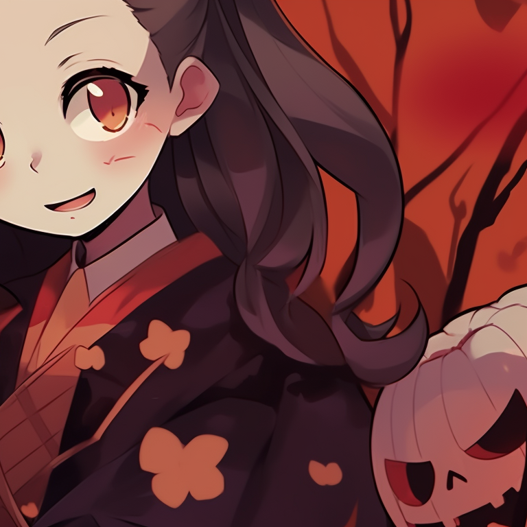 Zenitsu and Nezuko side by side, their Halloween outfits forming a unified, spooky theme. matching profile pictures zenitsu and nezuko pfp for discord.