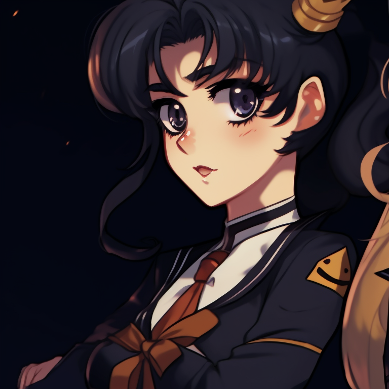 Two characters in sailor uniforms, dark shades and eerie glow, intense expressions. sailor moon matching pfp halloween theme ideas pfp for discord.