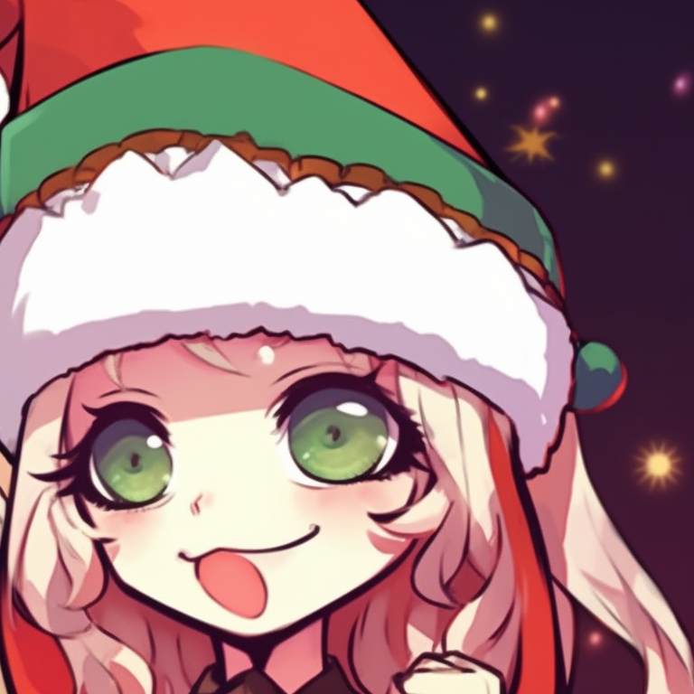 Two anime characters in matching Santa outfits, vibrant colors and cartoonish style. christmas matching profile photos tumblr pfp for discord.