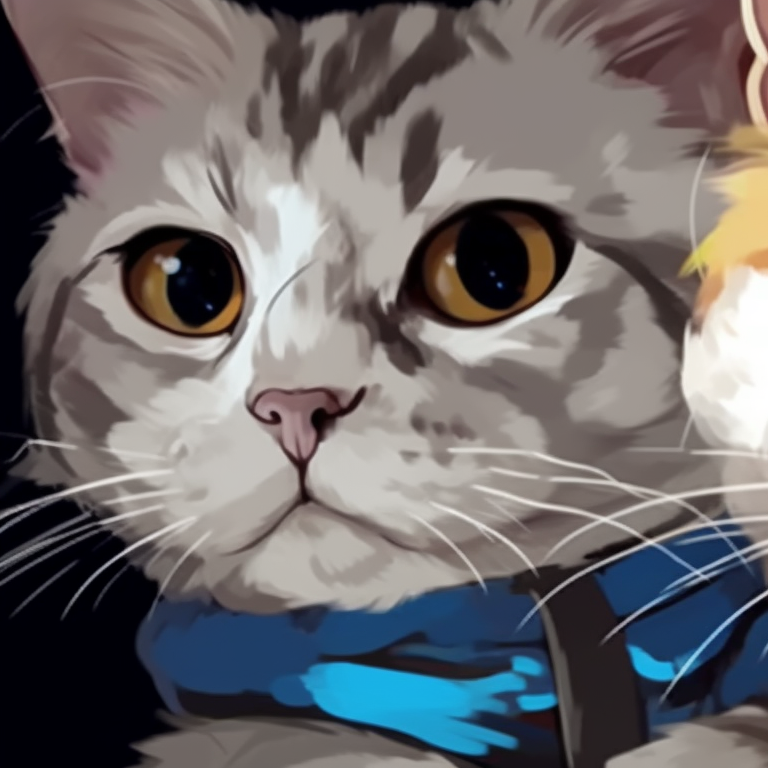 Close-up of two humorous cat characters, intense expressions and bold lines. humorous cat matching pfp pfp for discord.