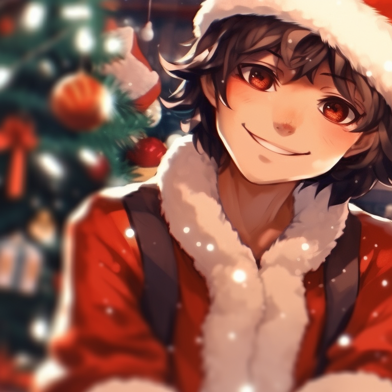 Two smiling characters caught in a snowy backdrop, scarves around their neck. trending preppy christmas pfp matches pfp for discord.