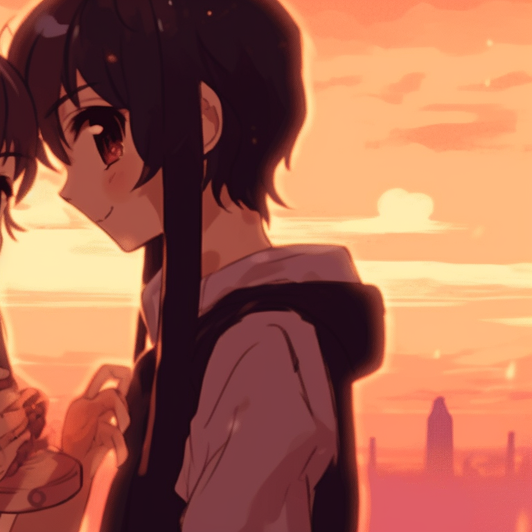 Two characters playing music together, maximizing the use of soft hues and watercolor aesthetic. heartfelt matching pfp gif pfp for discord.