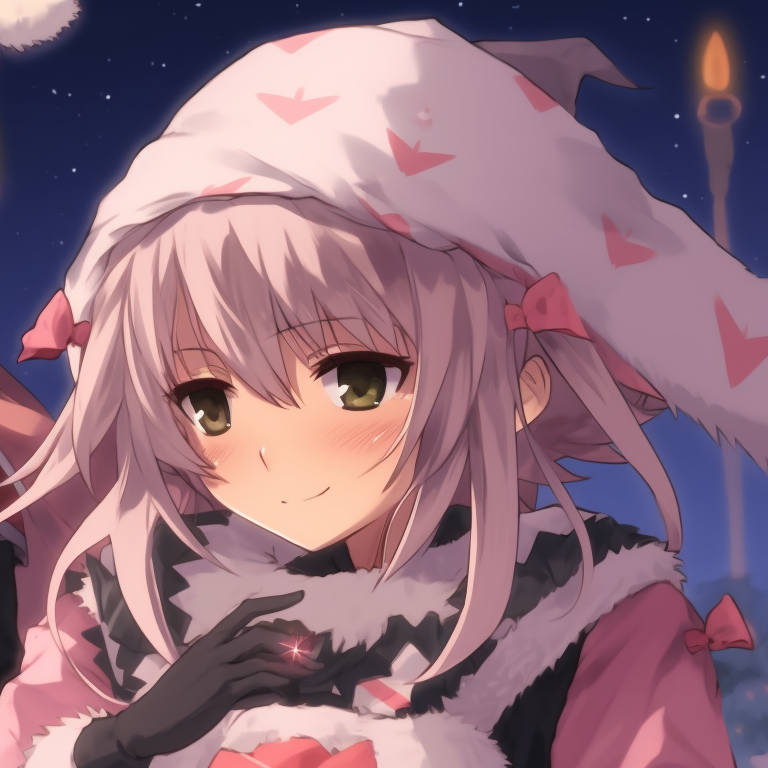 Astolfo with his mate, holding sparklers against a twilight sky, signifying holiday excitement and cheer. astolfo themed christmas matching pfp pfp for discord.