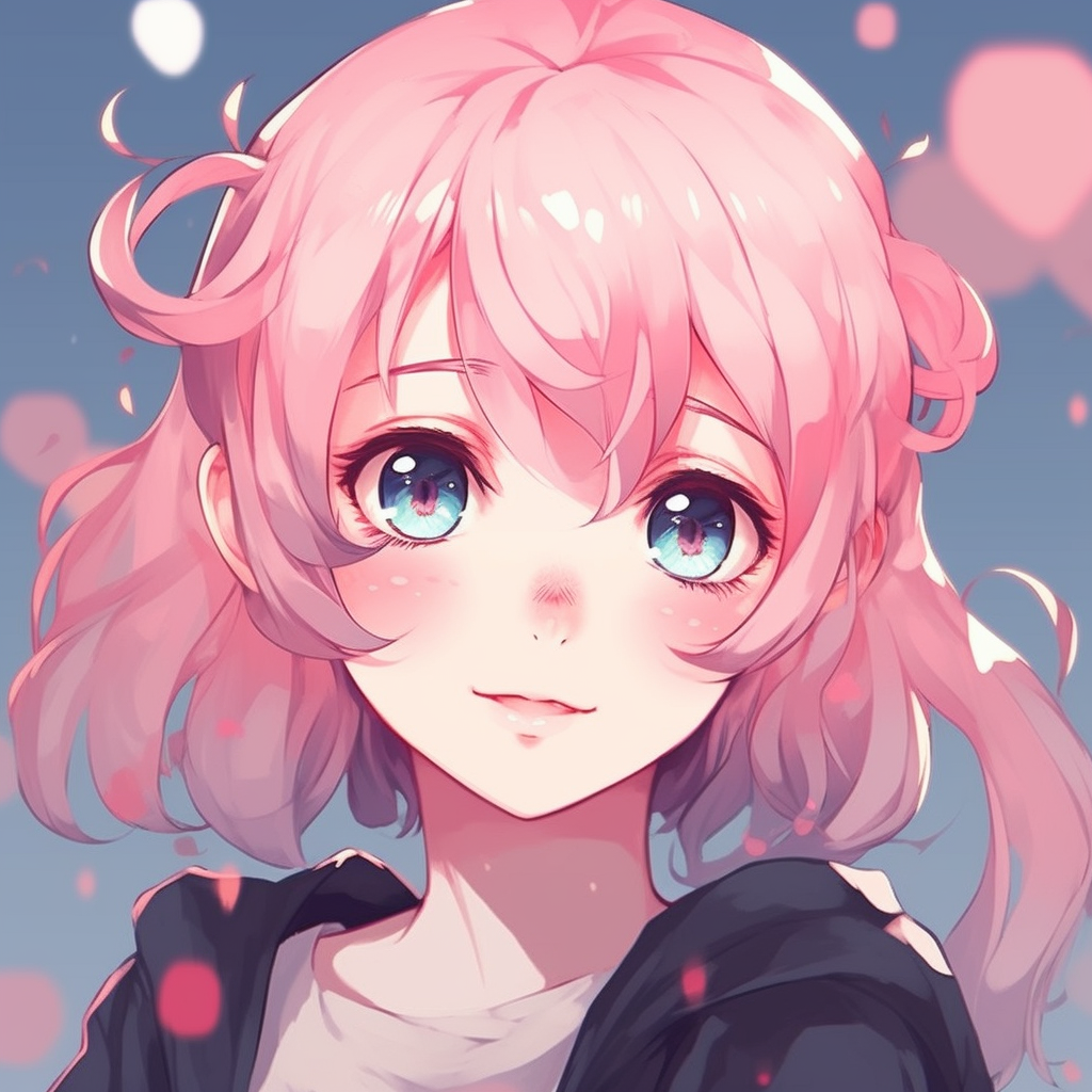 Close-up of an expressive pink-haired anime girl, detailed with vibrant colors. cute female animated pfp