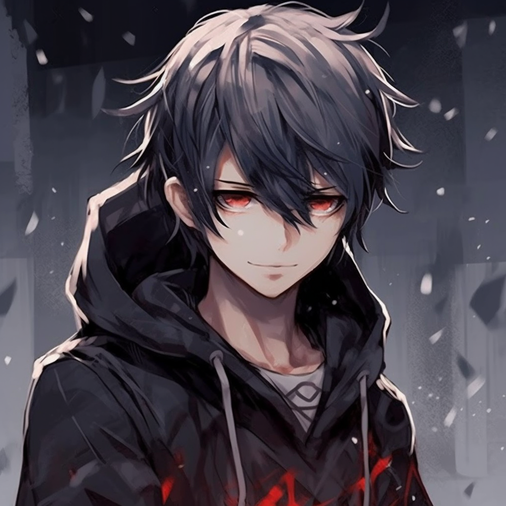 Emo anime character in a hoodie, muted tones and soft lighting enhances the mood. emo male anime pfp