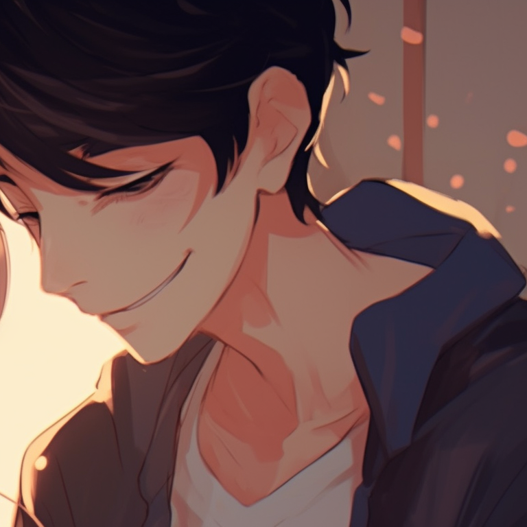 Two characters, vintage anime style, soft glow, sharing a laugh. anime couples matching pfp with cool art styles pfp for discord.