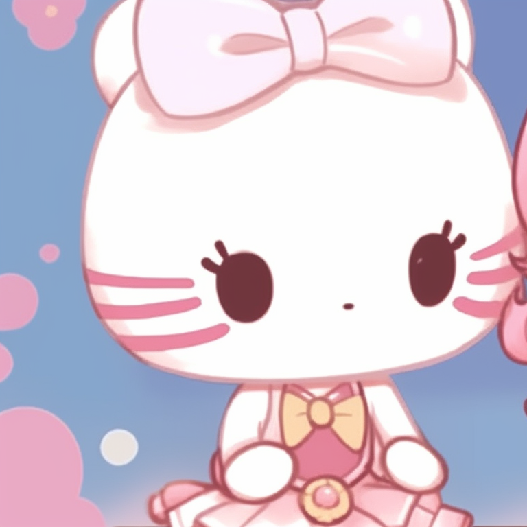 Two matching kitty figures, defined by simple artistic lines and signature playful expressions. hello kitty matching pfp ideas pfp for discord.