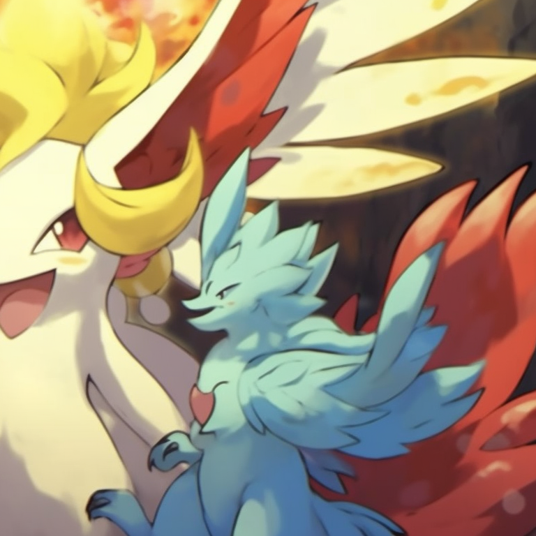 Legendary Pokemon Mewtwo and Mew, contrasting hues of purple and pink, levitating in a harmonious encounter. top-quality pokemon matching pfp pfp for discord.