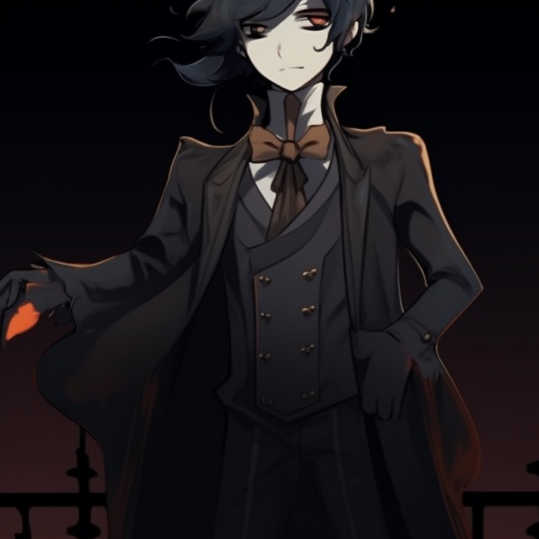 Two characters in Victorian-themed Halloween costumes, muted dark colors and gothic style, standing back-to-back. spooky matching halloween themed non anime profile pictures pfp for discord.