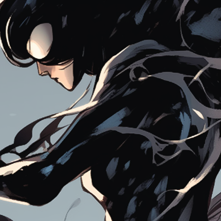 Two characters, contrasted color palette of red and black, appearing as comrades despite the antagonism. symbiote spiderman matching pfp pfp for discord.