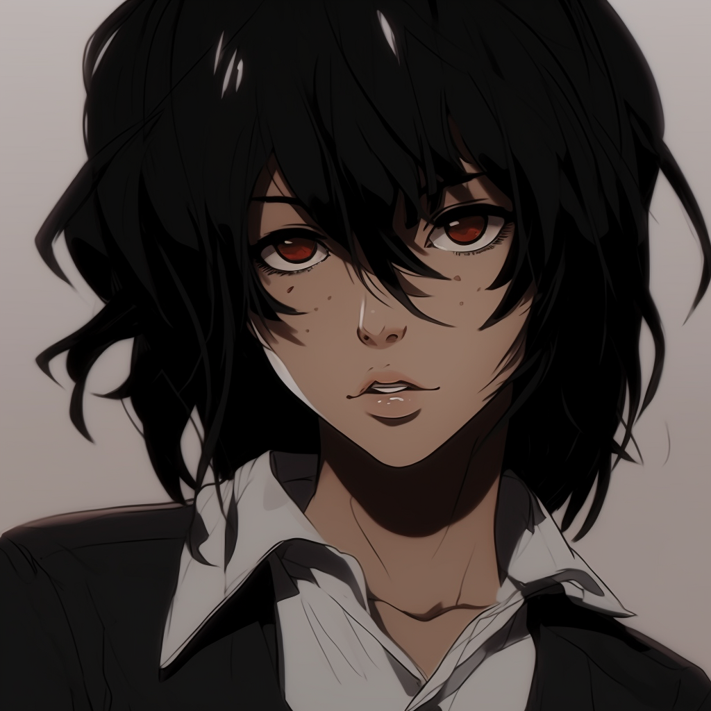 A detailed black and white portrait of a female anime character with sleek black hair. anime black aesthetic pfp pfp for discord.