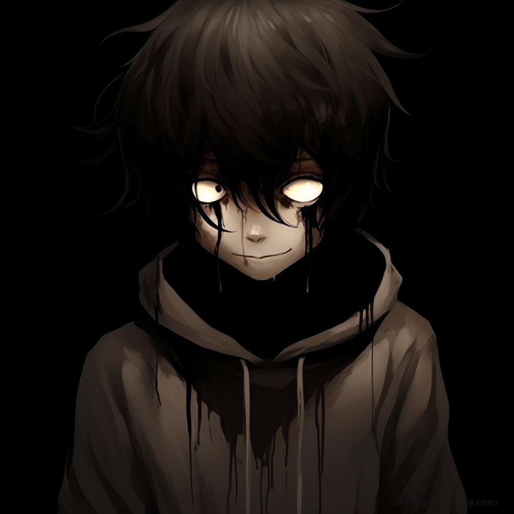A chilling anime character captured mid-expression, emphasizing the fear factor with intricate lines and shadows. creepy scary anime pfp pfp for discord.