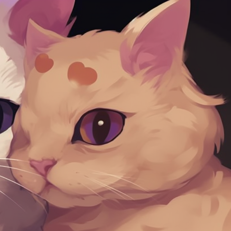 Two cat characters with oversized heads, soft pink and purple hues. best matching pfp cat options pfp for discord.