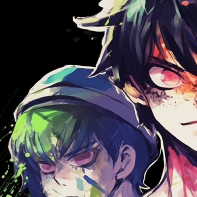 Three identical characters, distinct auras and saturated tones. vibrant matching trio pfp artwork pfp for discord.