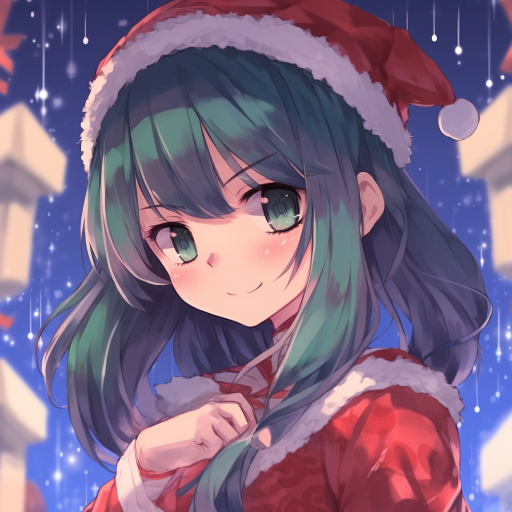Anime girl holding a delicate snowflake, with detailed focus on her facial features, hair, and the snowflake. anime girl christmas pfp