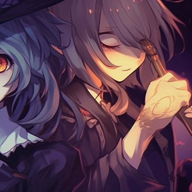 Two characters in ghostly attire, dark colors, intense expressions creative hot matching pfp halloween theme pfp for discord.