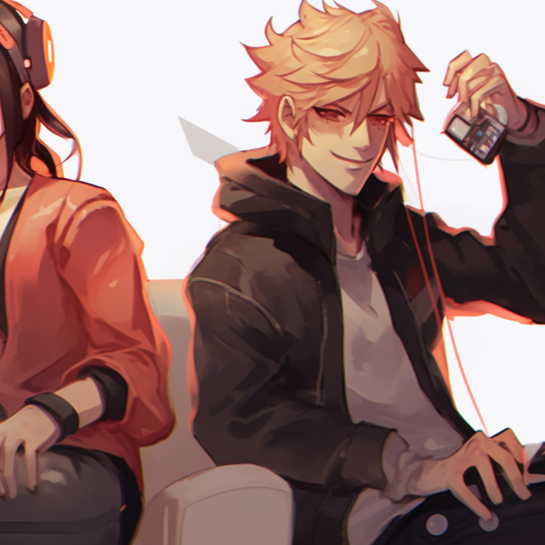 Three characters with retro gaming shirts, vibrant colors and friendly smiles. trio matching pfp for gaming pfp for discord.