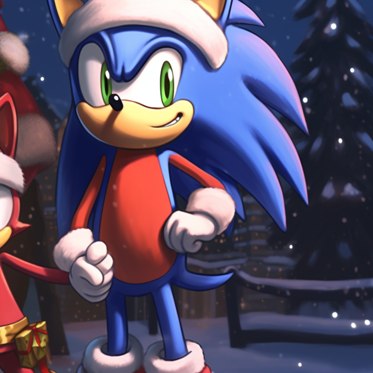 Sonic and Shadow characters showing togetherness, adorned in Christmas regalia, using robust and dynamic colors. iconic matching christmas sonic pfp pfp for discord.