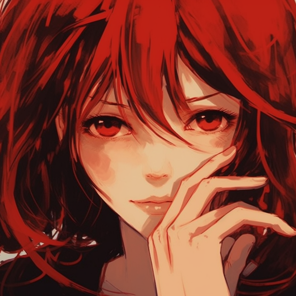 Anime girl with fiery hair, highlighting dynamic pose and expressive art style. beautiful red anime girl pfp