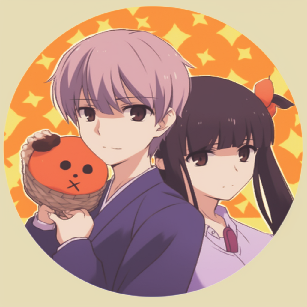 Full-face portrait of Fruits Basket characters, with attention to expressive features and distinct hairstyles. anime 3 matching pfp unique styles