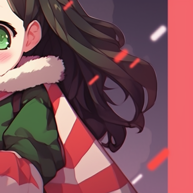 Nezuko and Tanjiro, gazing at Christmas lights, characters highly detailed against soft-focus background. matching nezuko and tanjiro christmas pfp pfp for discord.