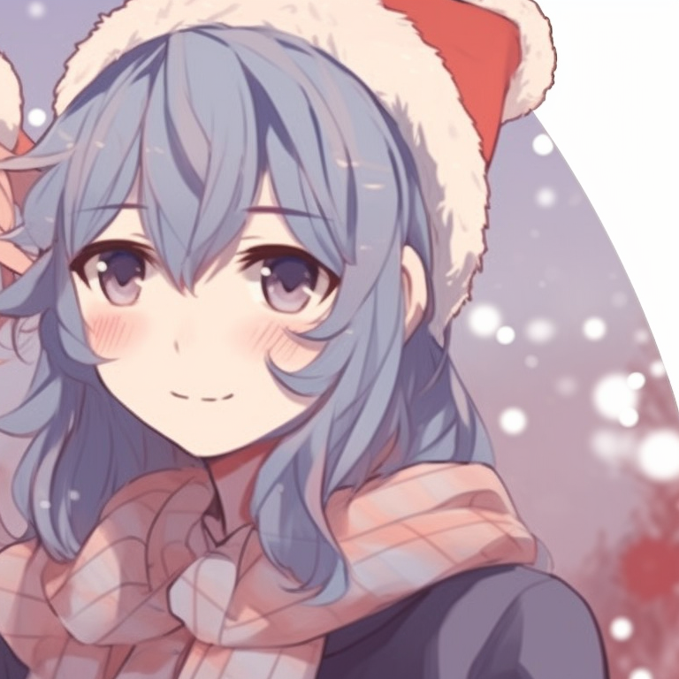 Two characters surrounded by falling snowflakes, soft colors and comfortable clothes, sharing a hot drink. aesthetic matching anime christmas pfp designs pfp for discord.
