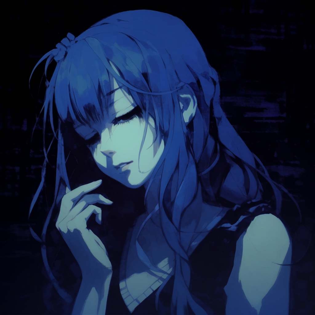 A powerful warrior character interpreted in a palette dominated by dark blue hues, showcasing dynamic posing. dark blue anime pfp