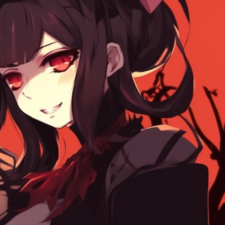 Two characters in Halloween costumes, gothic art style with high contrast. details of anime couple halloween scene backdrop pfp for discord.