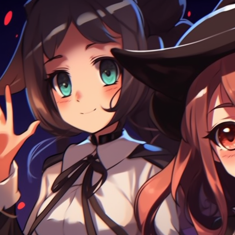 Five friends styled as witches and wizards, vibrant colors with starry accents, spooky backdrop. unique halloween theme for 5 friends matching pfp pfp for discord.