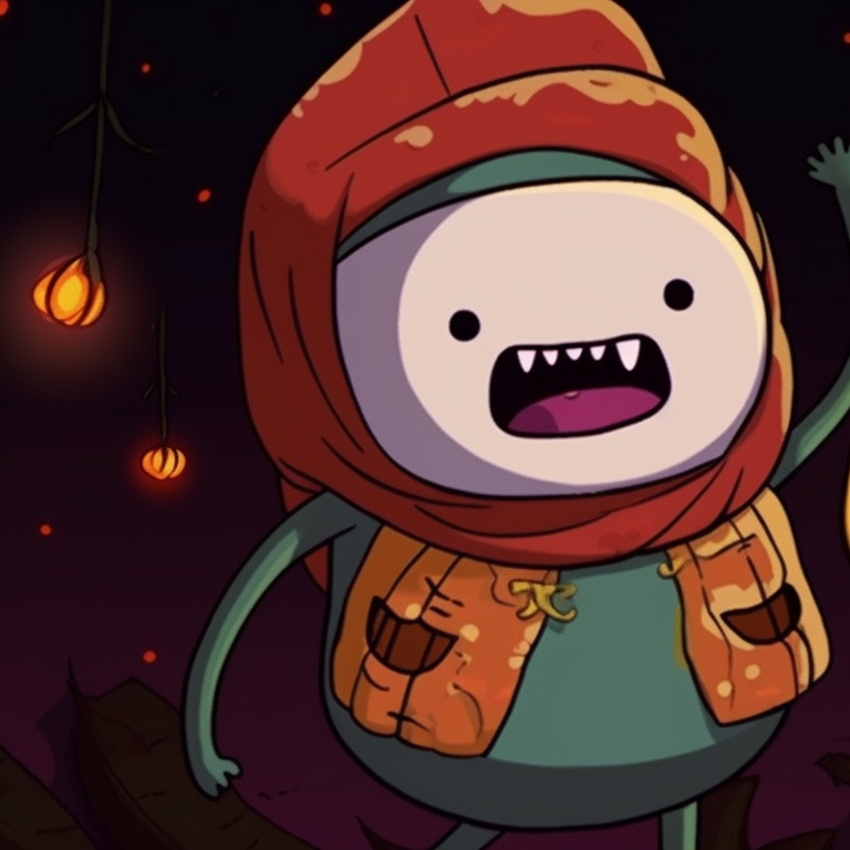 Jake and Tree Trunks, in matching pumpkin costumes, warm colors and cute cartoony detail. adventure time pfp in halloween atmosphere pfp for discord.