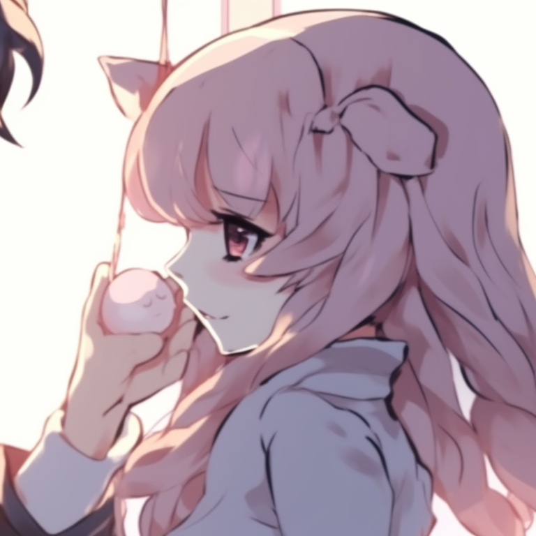 Two characters, unique hair color coordination, whispered communication is depicted in a secretive ambience created by darker undertones. top whispering pfp discord pfp for discord.