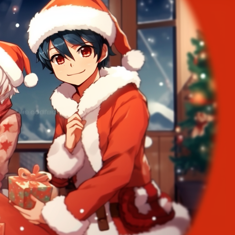 Two characters exuding holiday cheer, playful art style and warm colors. gifs for matching christmas pfp in preppy style pfp for discord.