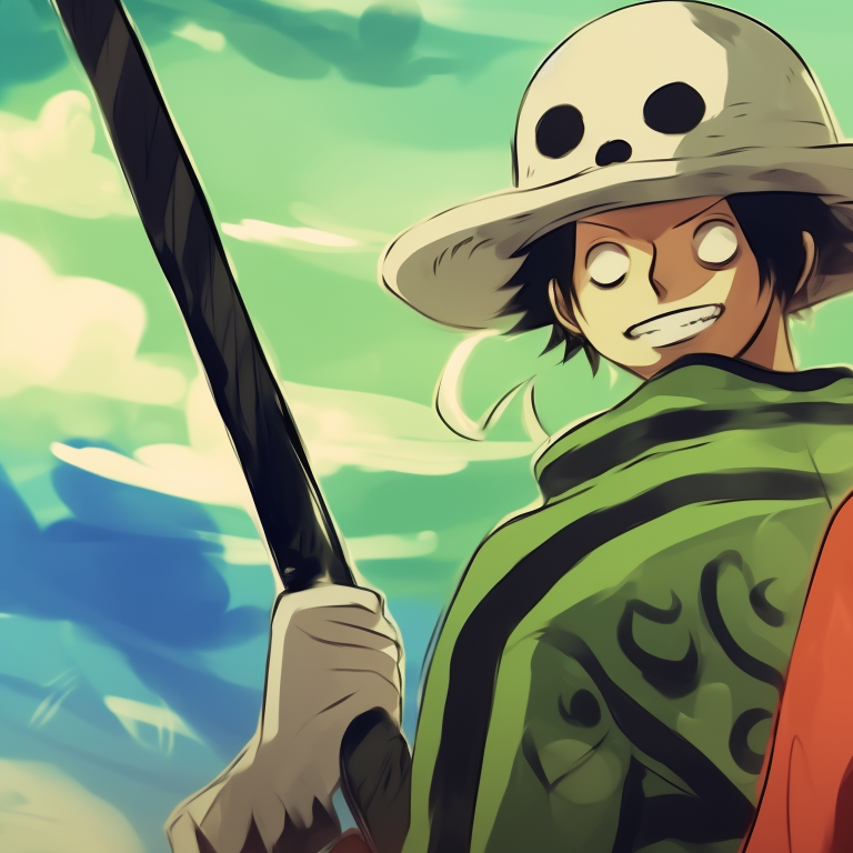 Luffy and Zoro holding trick-or-treat bags, bright colors and crisp lines. unique luffy and zoro halloween theme pfp pfp for discord.
