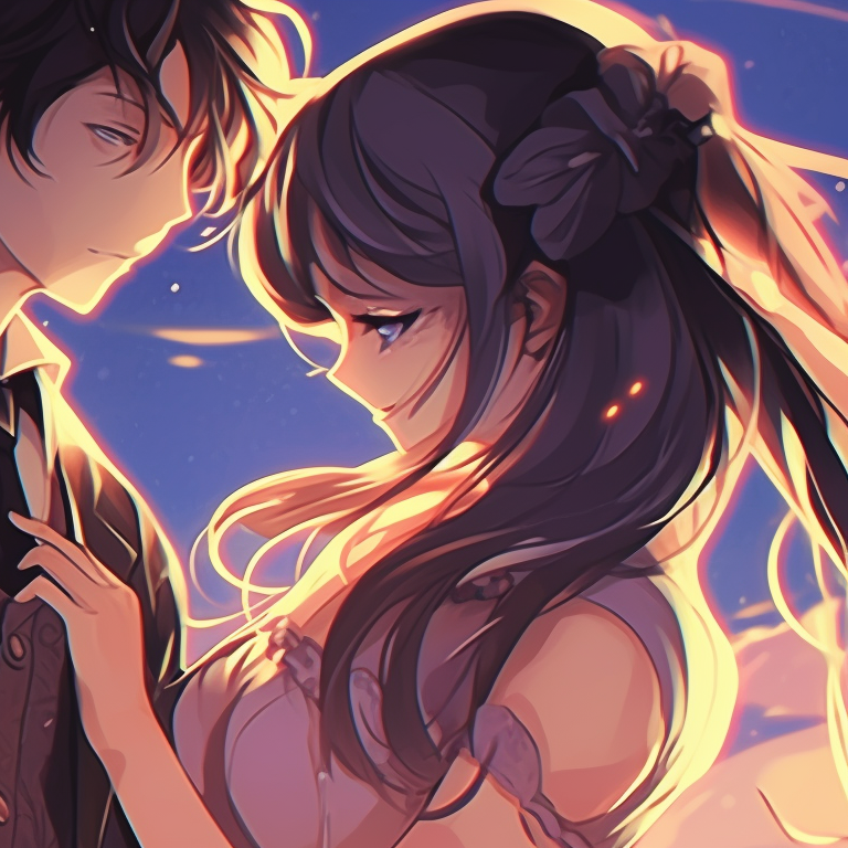 Two characters dressed in traditional festival costume, bold colors, detailed background classic matching pfp couples pfp for discord.