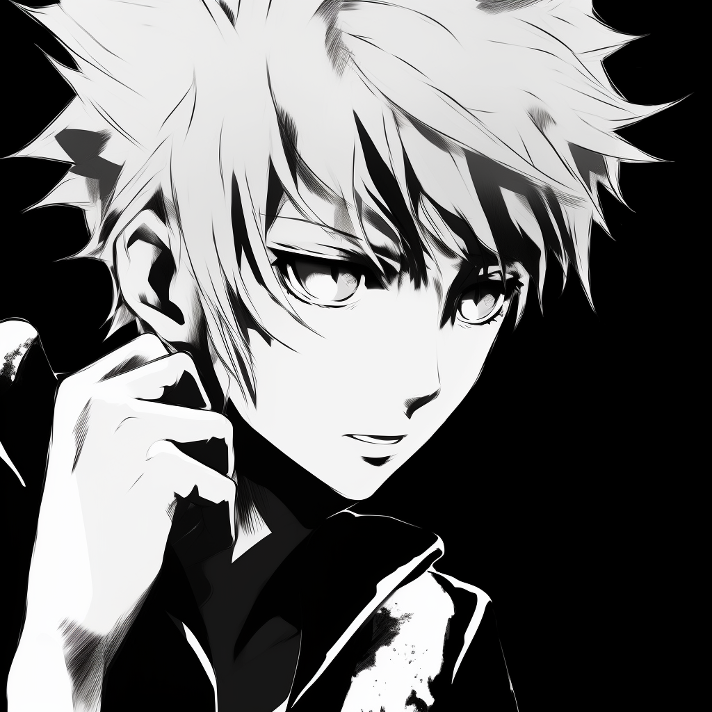 Profile of Ichigo Kurosaki in black and white, high contrast and sharp facial details. unique black and white anime pfp