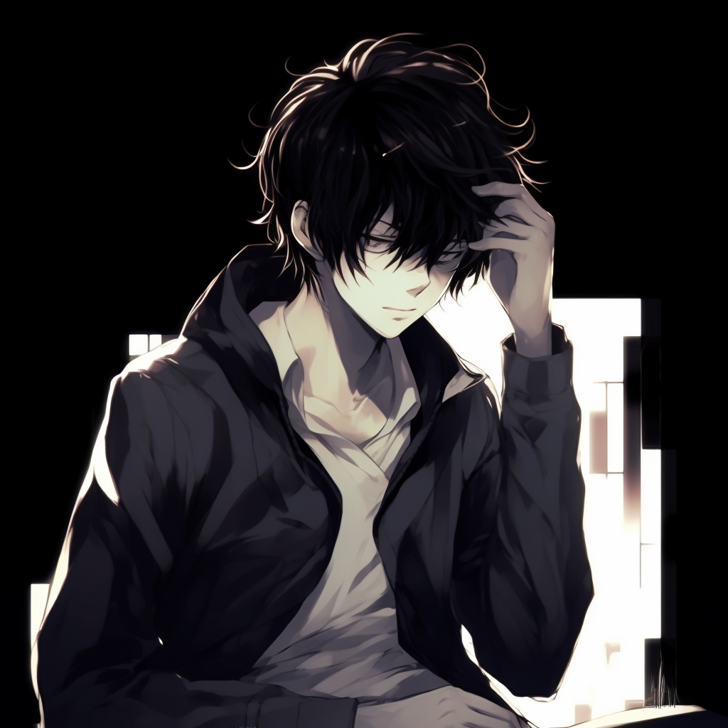 L from Death Note holding the iconic Death Note, focuses on the intricate details of the notebook and the vivid contrast. best anime guys pfp pfp for discord.