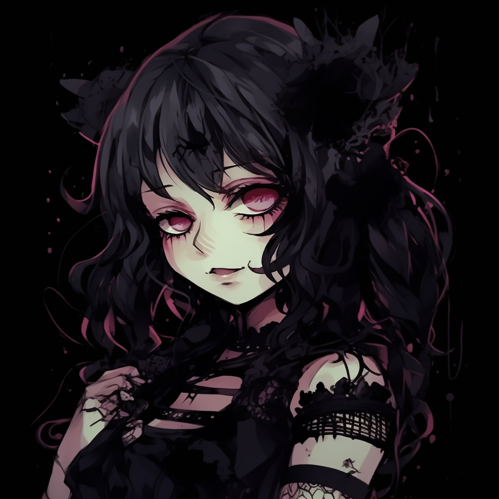 Emo Anime girl with purple hair, bold lines with piercing expressions. emo pfp anime girls collection