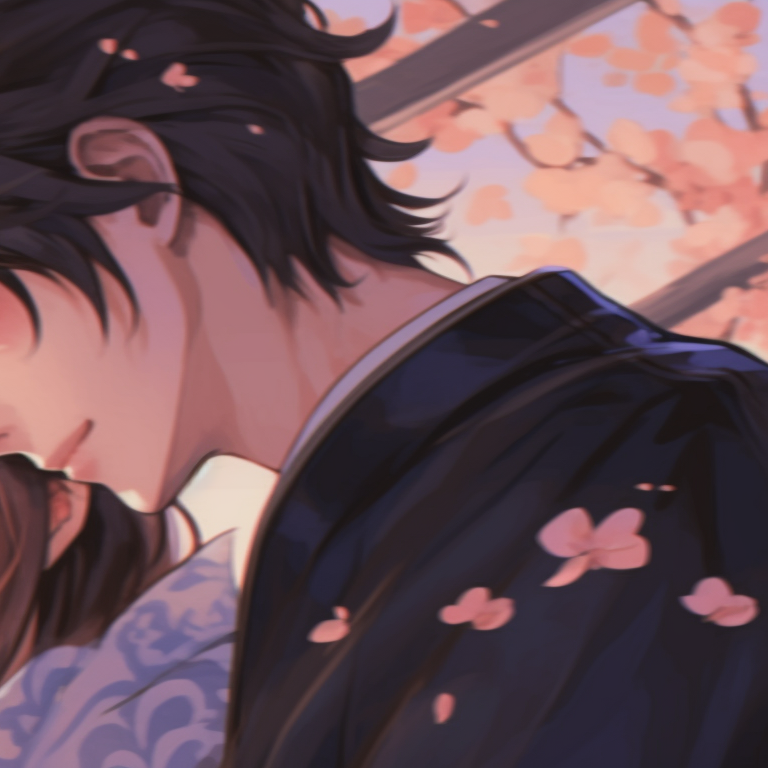 Two characters gazing at each other with a starry background, vibrant colors with cel-shading are used. classic matching anime pfp for couples pfp for discord.