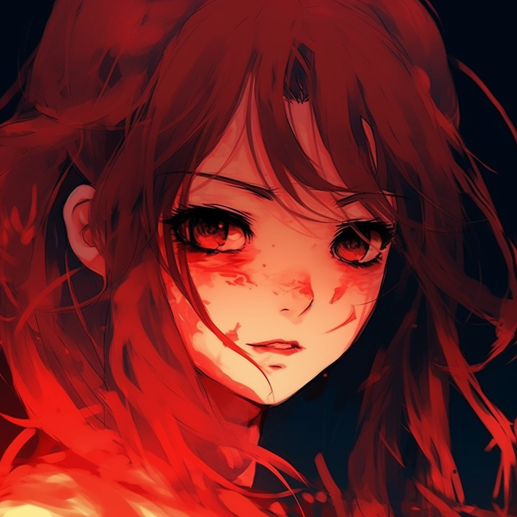 Detailed headshot of a redhead anime girl, expressive eyes and high contrast. red anime girl pfp gif collection
