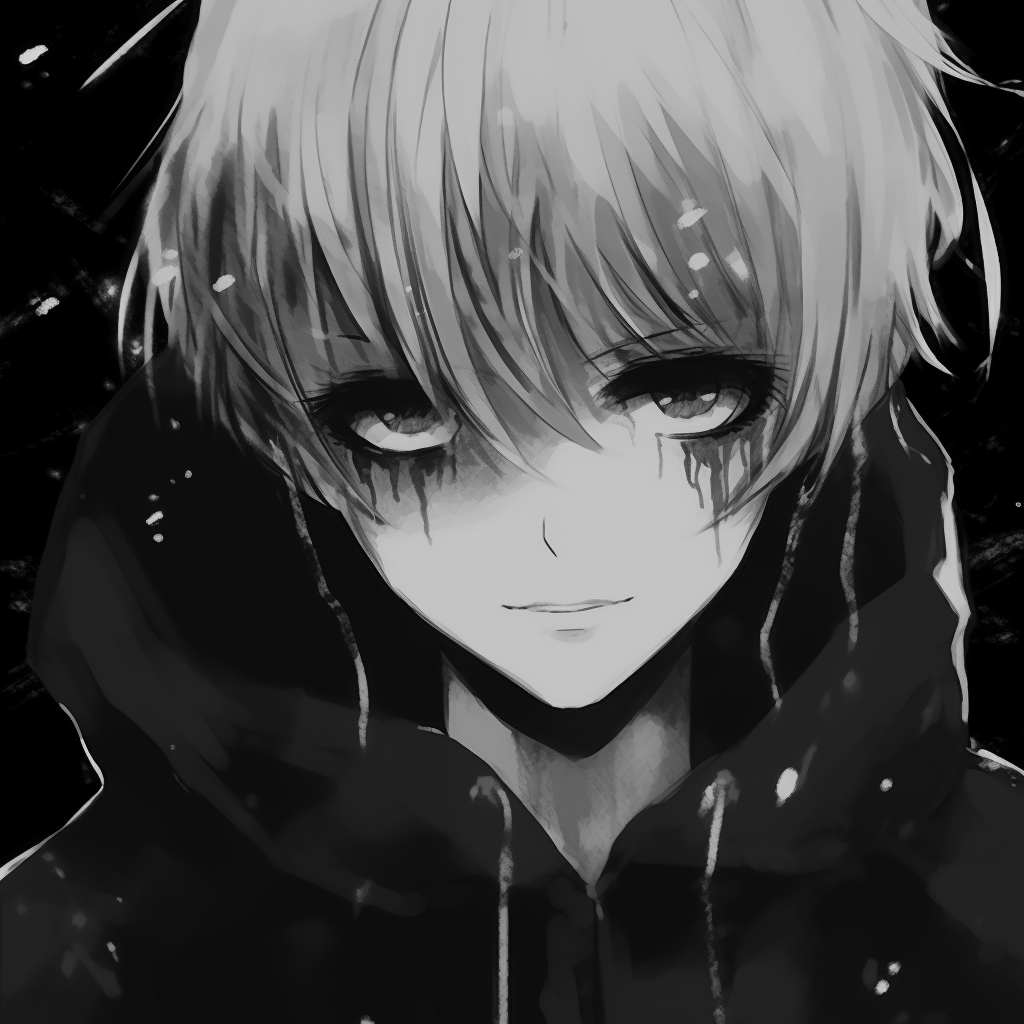 Tanjiro from Demon Slayer portrayed with strong outlines and shades of black and white prime black and white pfp anime characters pfp for discord.