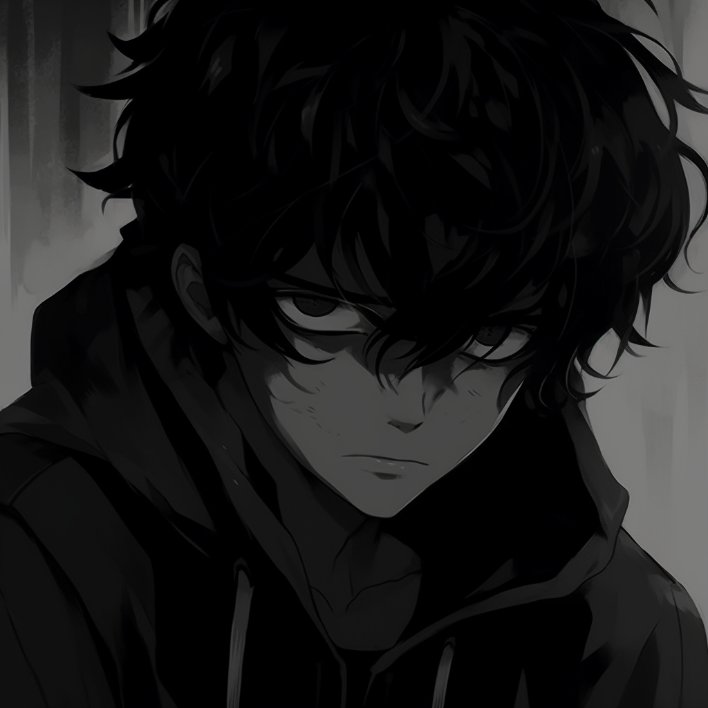 Silhouetted anime character against a smoky background, striking contrast between black and lights. aesthetic black pfp anime pfp for discord.