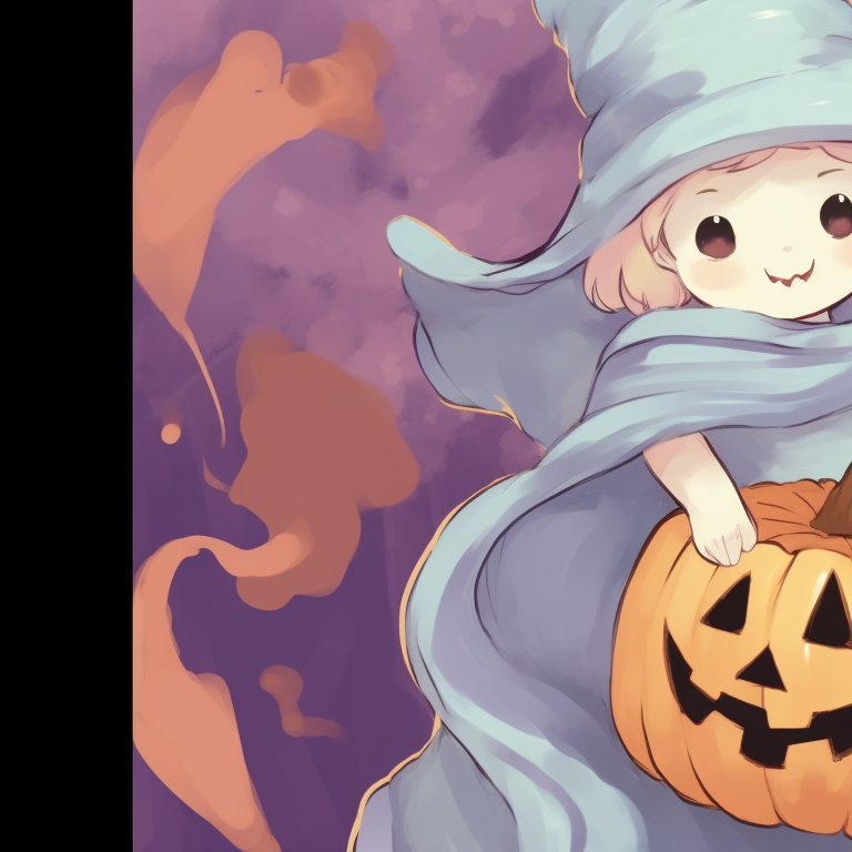 Two characters in playful ghost outfits, rendered in soft watercolor style with light cool tones. kawaii halloween anime matching pfp theme pfp for discord.