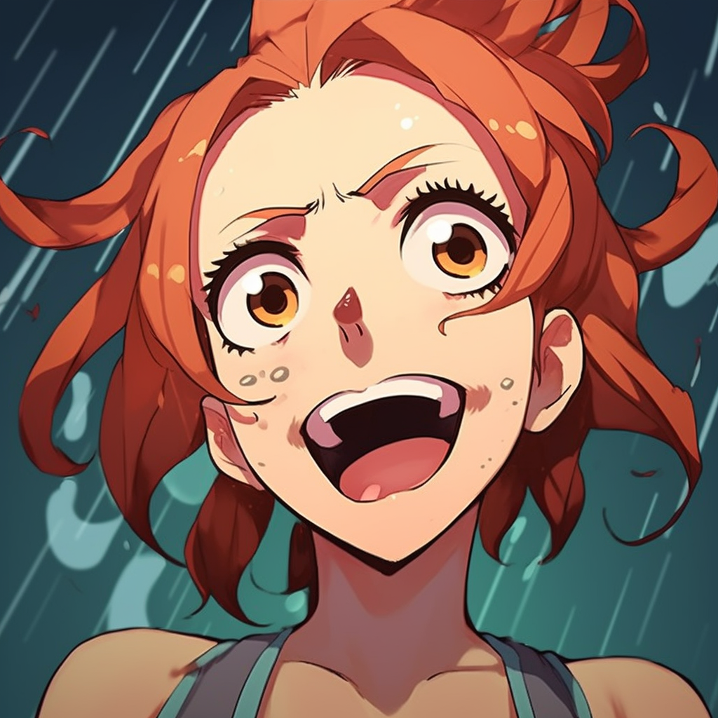 Nami expressing uncontrollable laughter, dynamic poses and exaggerated facial expressions. girls with hilarious anime pfps