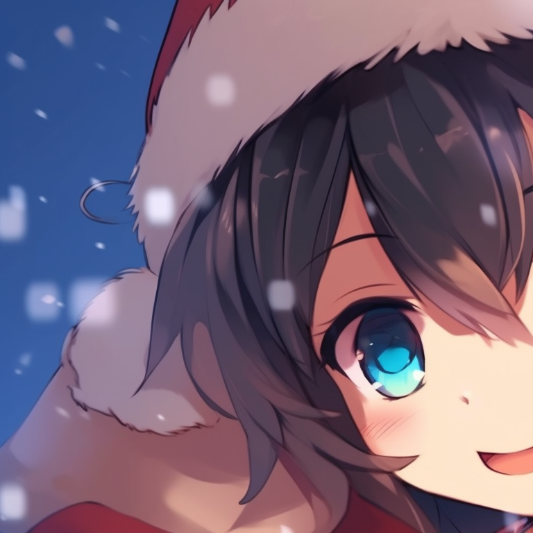 Two characters in a heartfelt moment, halo-illuminated, holding Christmas ornaments. christmas matching pfp ideas pfp for discord.