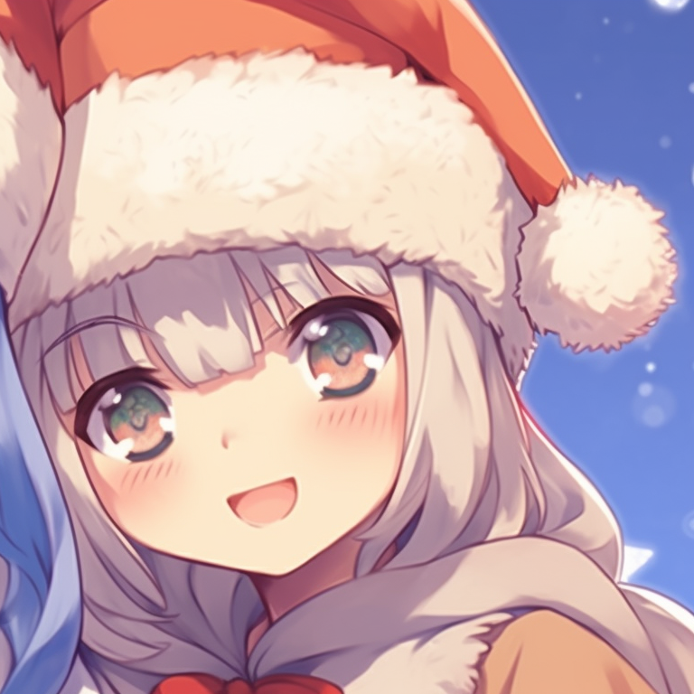 Two characters in Christmas-themed outfits, vibrant colors and playful expressions. unique matching anime girl christmas pfp designs pfp for discord.
