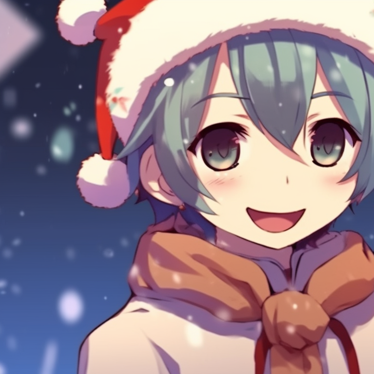 Two pupils with Santa hats, huddled around a glowing Christmas lantern, in a dimly lit setting. harmonizing christmas pfp for school pupils pfp for discord.