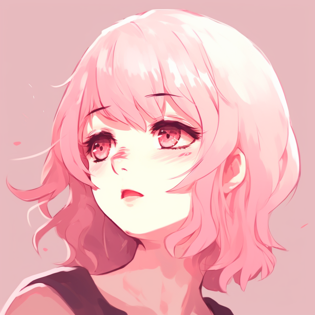 An anime girl in profile, styled with soft pink shades and gentle linework. cute pink anime pfps for girls