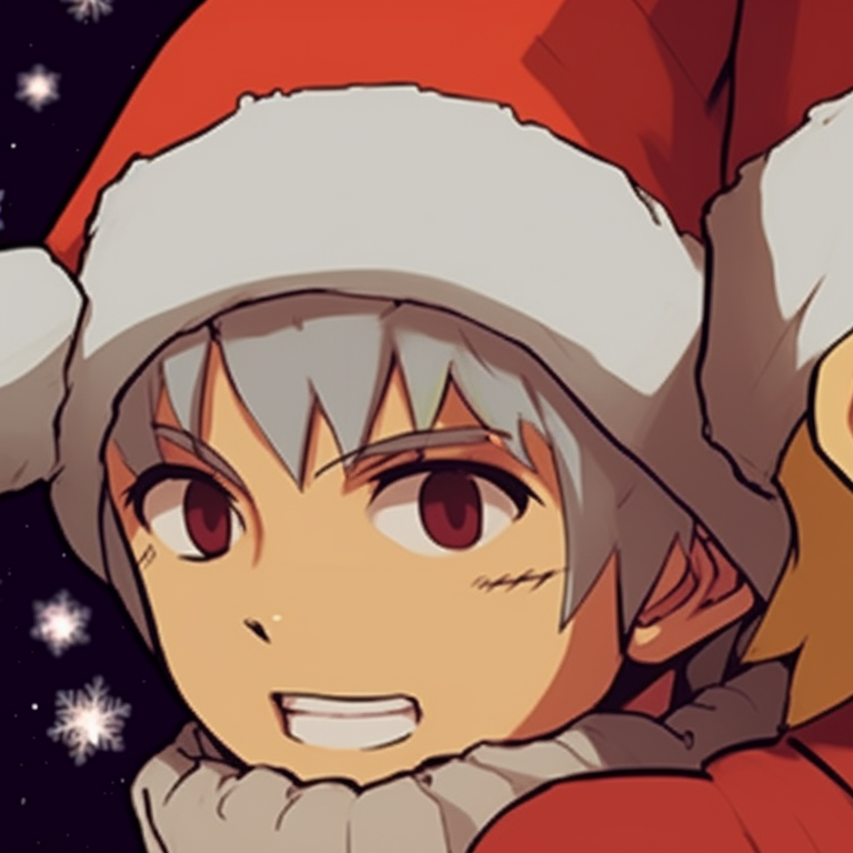 Naruto characters under a night sky with Christmas lights, darker tones with pops of festive colors. naruto themed matching christmas profile pictures pfp for discord.