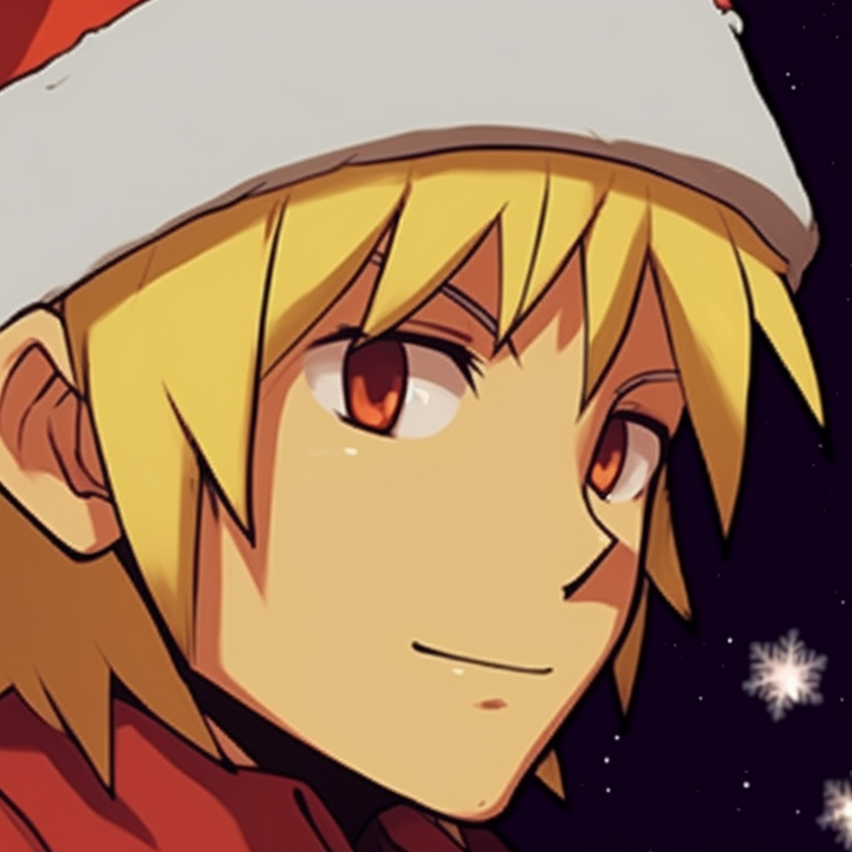 Naruto characters under a night sky with Christmas lights, darker tones with pops of festive colors. naruto themed matching christmas profile pictures pfp for discord.