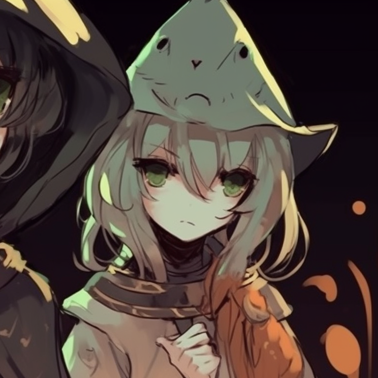 Two characters under moonlight, pale luminescent coloring and intricate detailing. matching halloween pfp options pfp for discord.